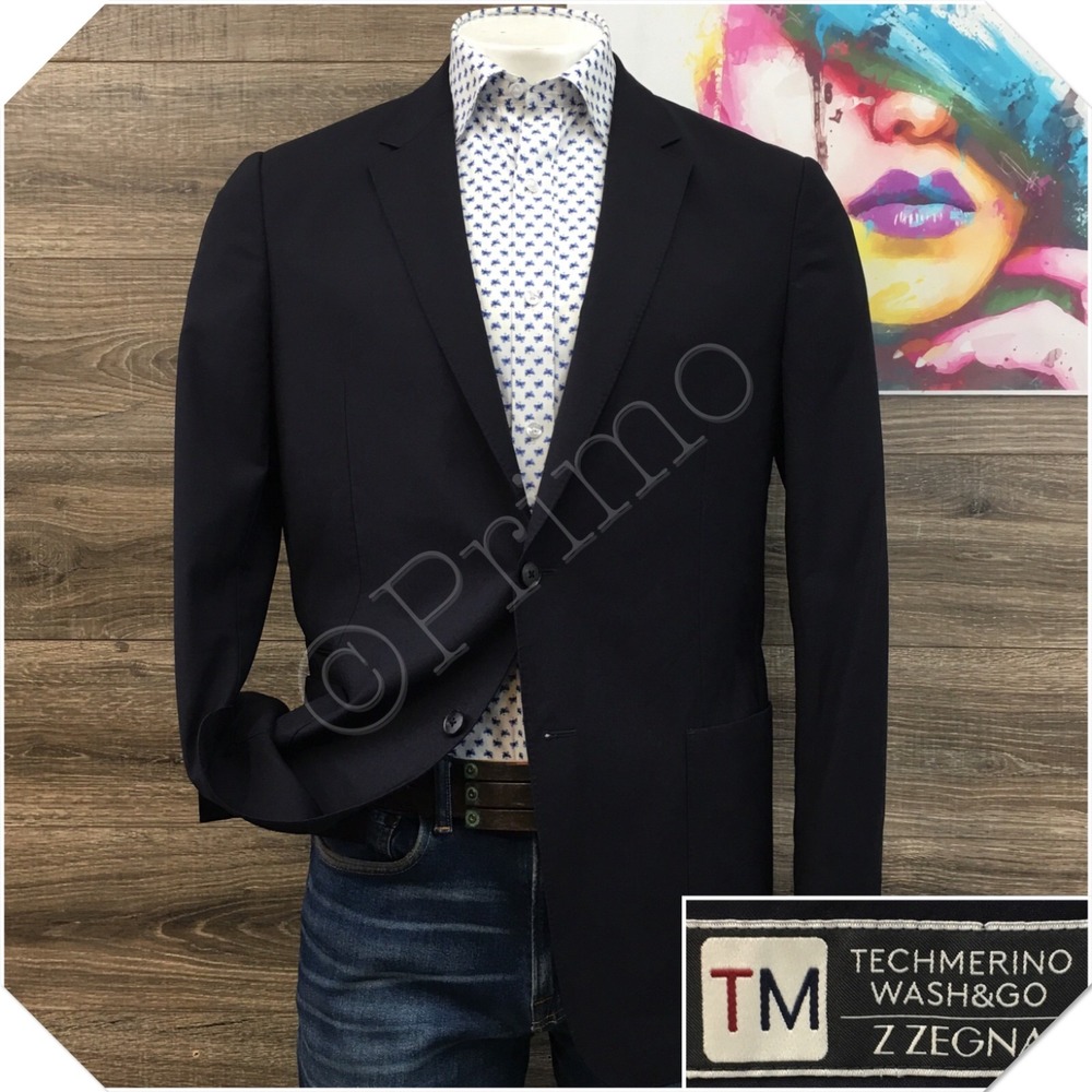 Z ZEGNA Mens Blazer Sport Coat Casual Jacket Size 42L Tech Merino Wool Suit